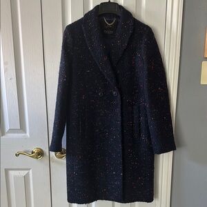 Navy Double-Breasted Women's Tweed Coat